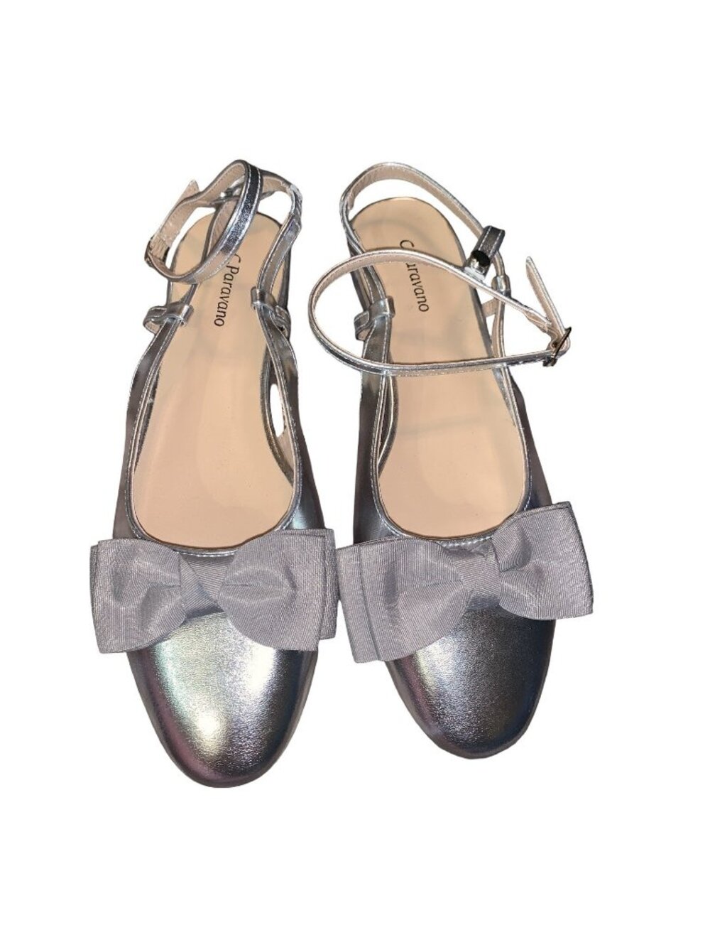 C. Paravano Size 8.5 (EU 39.5)- Sling Back Flats - Silver With Bow Accent. - Picture 3 of 10